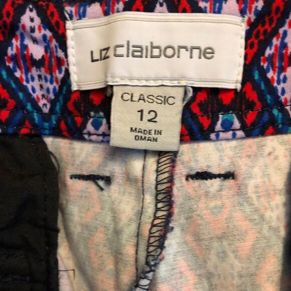 Liz Claiborne Red Pink Turquoise Print Classic Shorts Size 12 - Picture 3 of 10